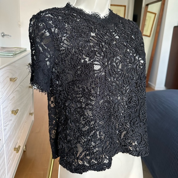 ZARA Trafaluc Low Turtleneck Black Lace Textured Crop Top Blouse - Picture 3 of 6